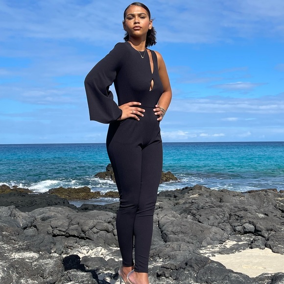 Only at The King Kouture Black Asymmetrical Kimono Sleeve Jumpsuit Small - Picture 9 of 12